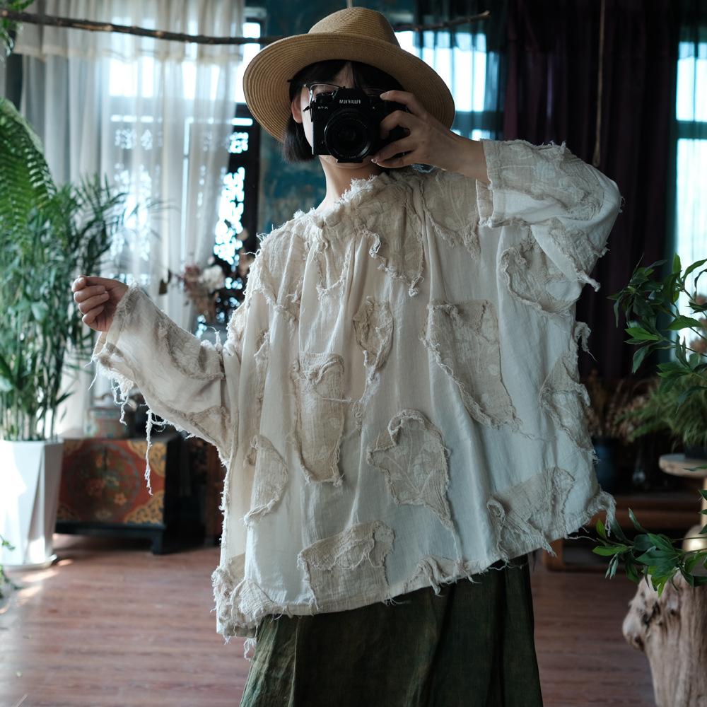 Johnature Женские винтажные лоскутные футболки с круглым вырезом и длинными рукавами, весенние свободные футболки в китайском стиле