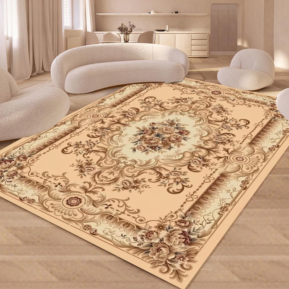Европейский Ретро Цветочный Большой Ковер для Гостиной Роскошный Декоративный Ковер Нескользящий для Спальни Гардеробной Моющийся Мягкий Коврик