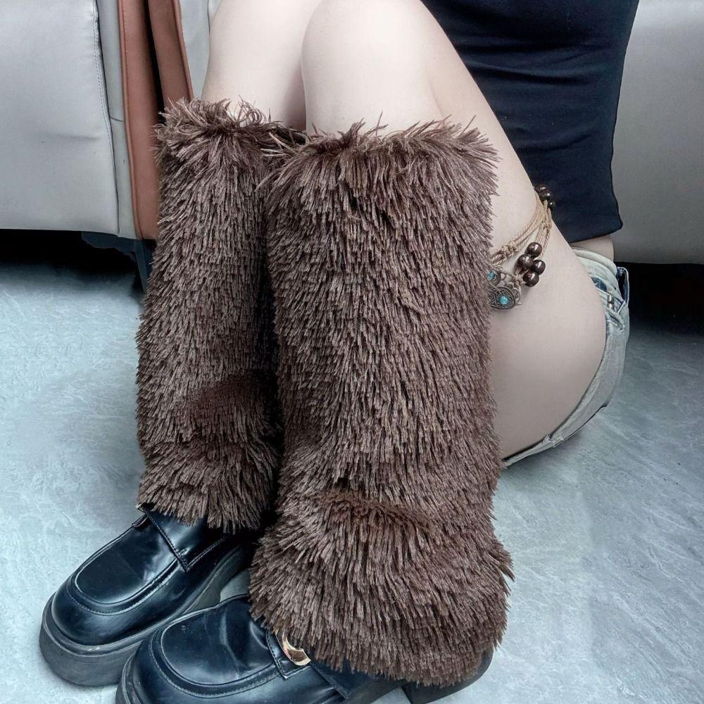 Chubby Furry Leg Warmers Solid Colors Y2k Leggings Thickened Stockings Women Women