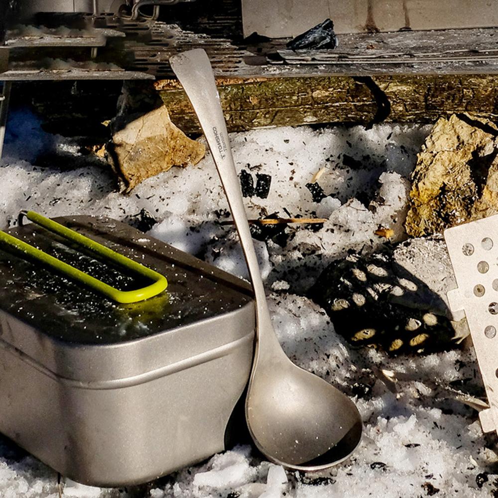 TOMSHOO Суповая ложка из чистого титана с длинной ручкой, бытовая и кемпинговая, на открытом воздухе