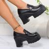 2024 New Women's High Heels Loafers Punk Pu Leather Chunky Platform Pumps Women Slip On Black Jk Uniform Shoes Woman Mary Janes