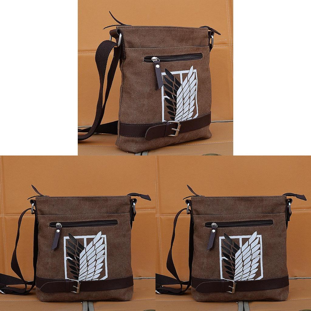 Attack On Titan Canvas Shoulder Bag For Men With Durable Fabric And Cartoon Print