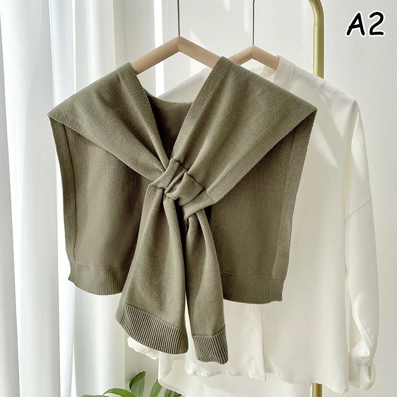 Korean Neck Guard Scarve Solid Color Woman's Knitted Warm Shawl Winter Wool Blouse Shoulders Fake Collar Cape Knotted Scarf
