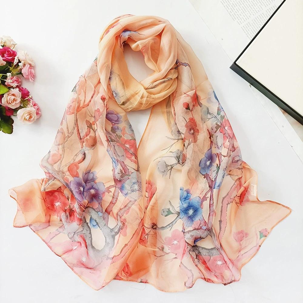 Summer Beach Long Sun Protection Scarf and Shawl Women Decorative Floral Thin Chiffon Scarves