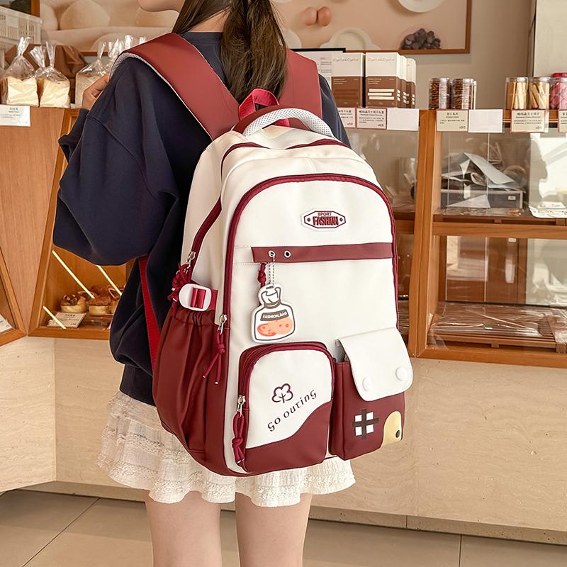 Color Block Student School Bag Women's Large Capacity Lightweight Backpack