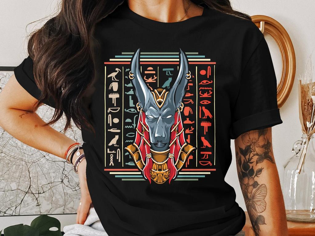 Egyptian God Anubis T-Shirt, Mythological Deity Art T-Shirt, Egypt Religion Hieroglyphics Tee, History Lover Gift Shirt