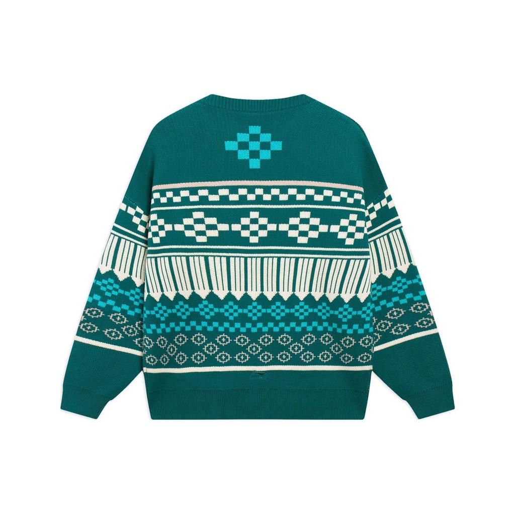 Li Ning Sports Trend Series Pullover Round Neck Long Sleeve Loose Knit Sweater Unisex Sweater Green AMBS145-2