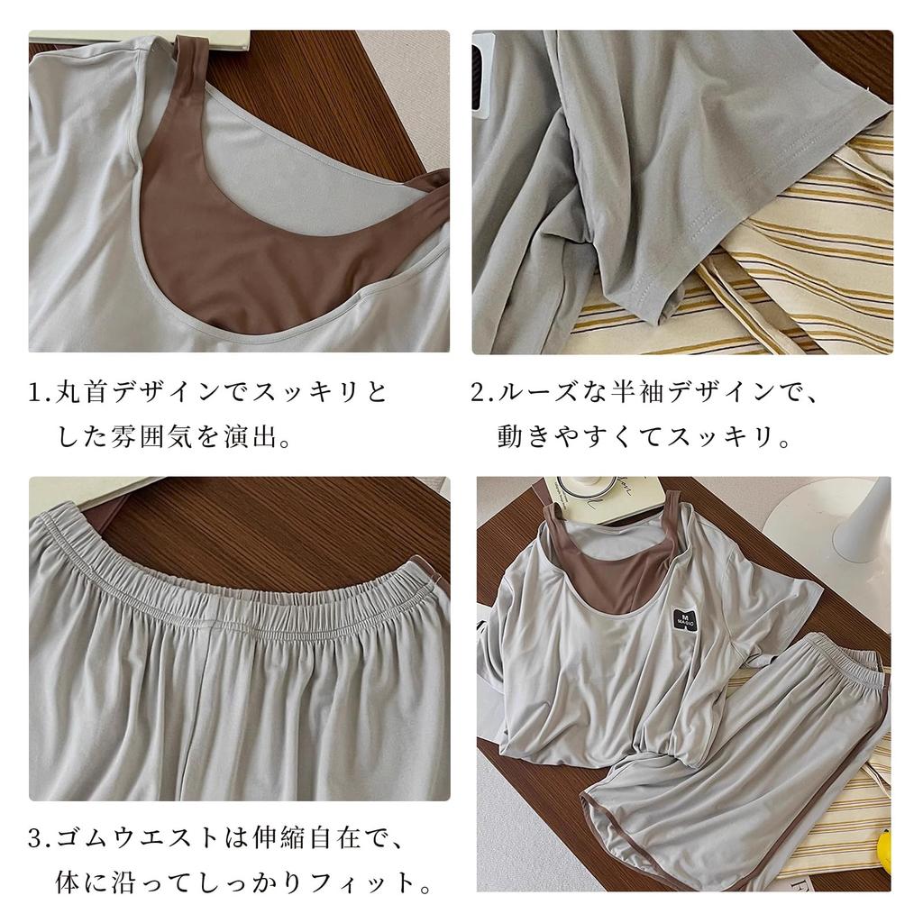 AQRTPXU Пижамный комплект Рубашка с рукавами Топ с подкладкой и низ Легко надевать и снимать Идеально для прогулок и лета Женский комплект из 2 предметов (Шорты + Шорты) Набор,