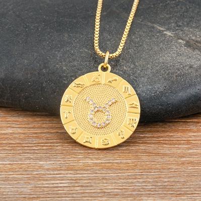 Nidin New Hot Sale 12 Constellation Drop Pendant Necklace Gold Plated Jewelry Collar Clavicle Choker Birthday Gift for Women Men