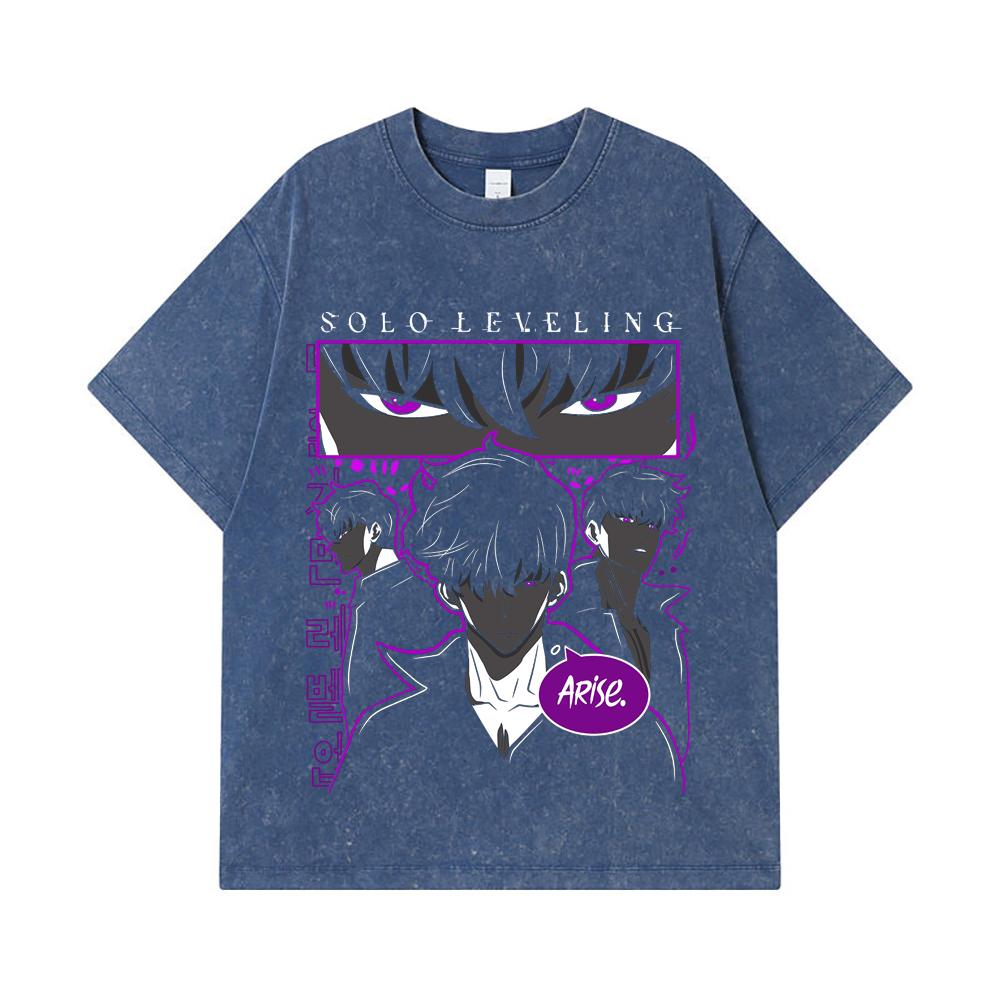 275 GSM Washed T-shirts 100% Cotton Solo Leveling V11 Print Unisex Heavy Cotton T Shirt