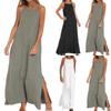 Women's Fashion Casual Loose Cotton Linen Split Sleeveless  Dresses
