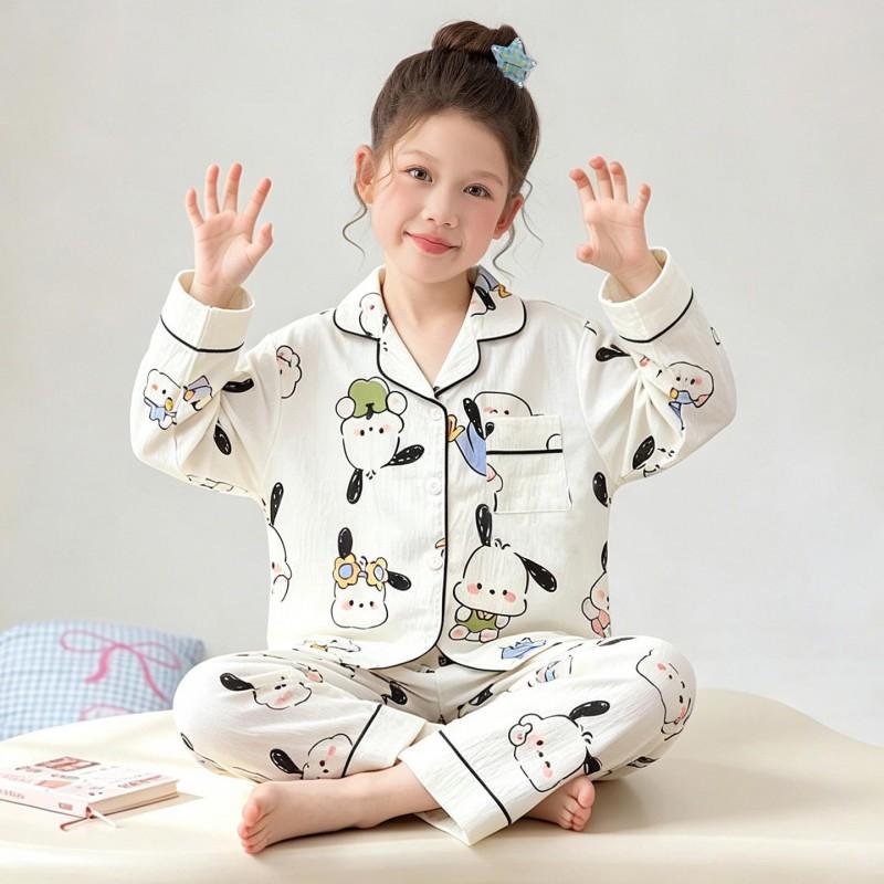 Girls Long Sleeve Cloud Cotton Pajamas Set Cute Open Front Homewear