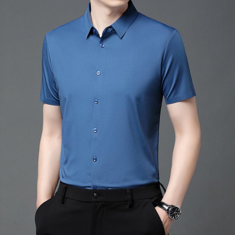 Мужская рубашка с коротким рукавом Ultra Stretch Business Casual Дышащая Эластичная Устойчивая к истиранию Однотонная рубашка с коротким рукавом