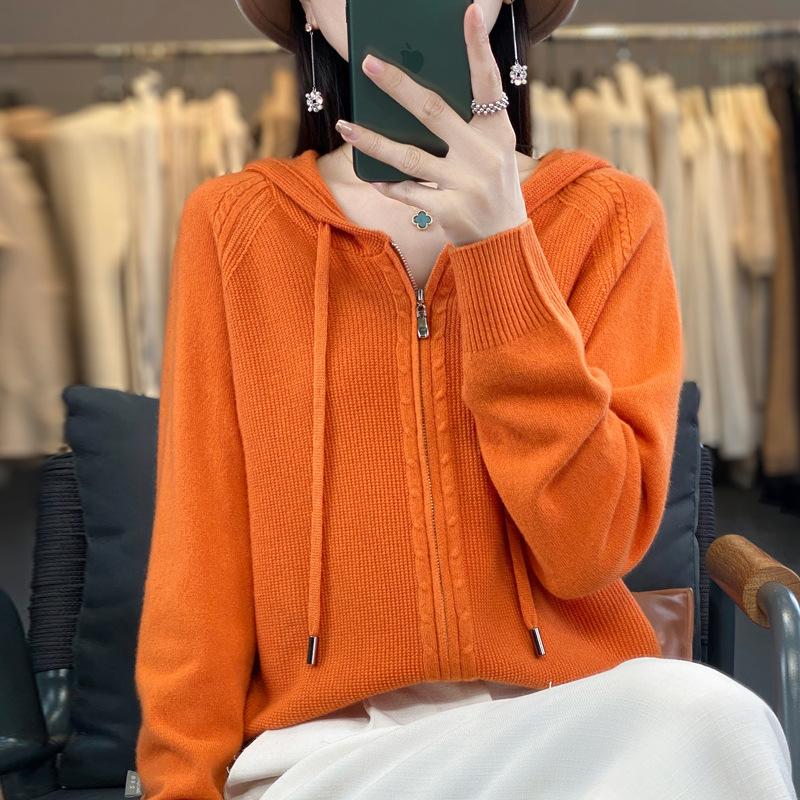 Women S Hooded Zip Up Knit Cardigan Thick Short Coat