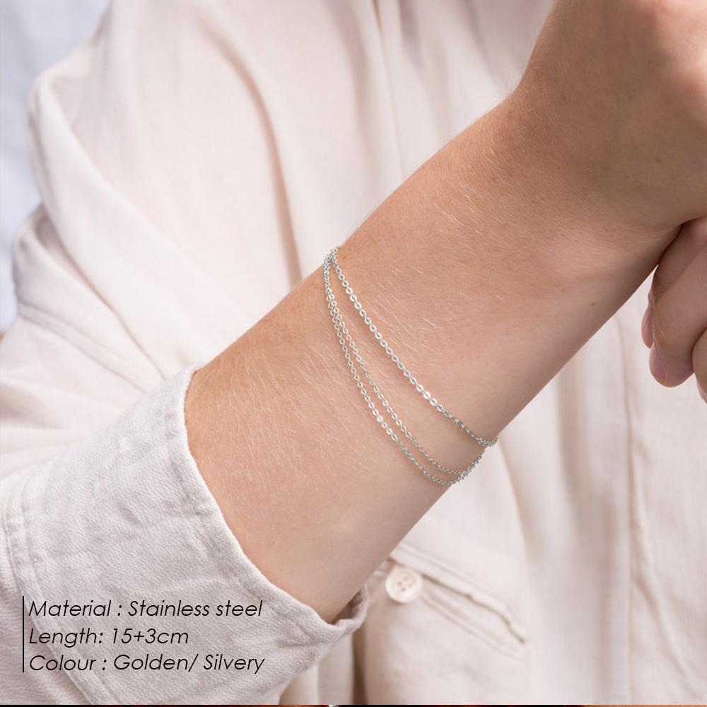 EMANCO Fashion Simple Chain Silver Color Bracelet Jewelry Multi-layer Thin Chain Bracelet Ladies Stainless Steel Chain Wholesale