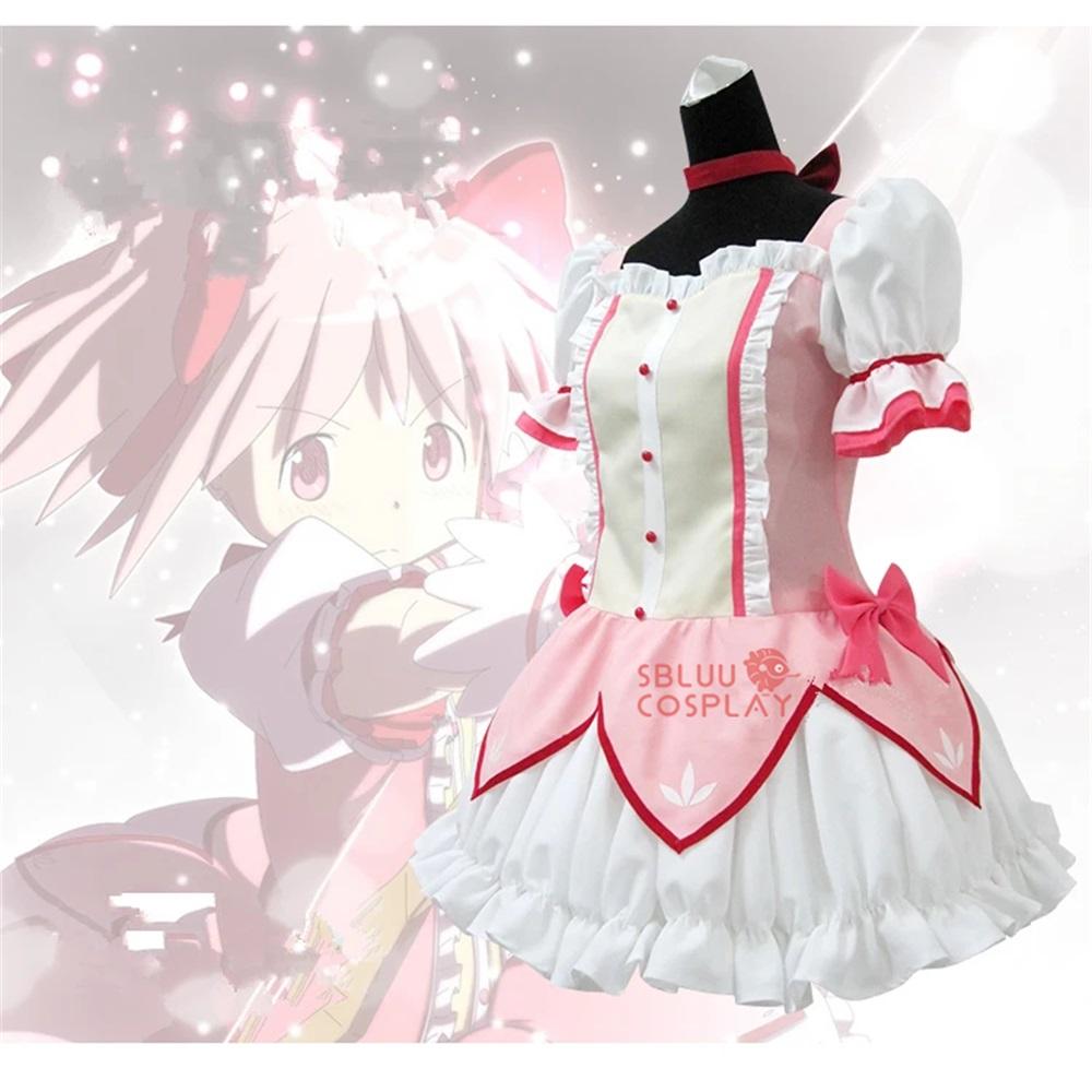 Аниме fille magique Kaname Madoka Косплей Костюм Kawaii Lolita fête карнавальный халат Rose Perruque Courte Idol Puella Magi Madoka