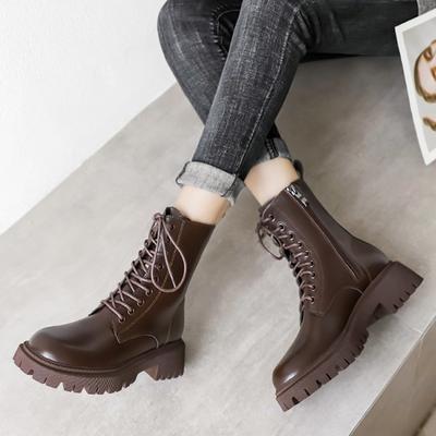 Короткие плюшевые мотоботы женские коричневые кожаные ботильоны для женщин 2025 осень-зима винтажные на шнуровке ботинки