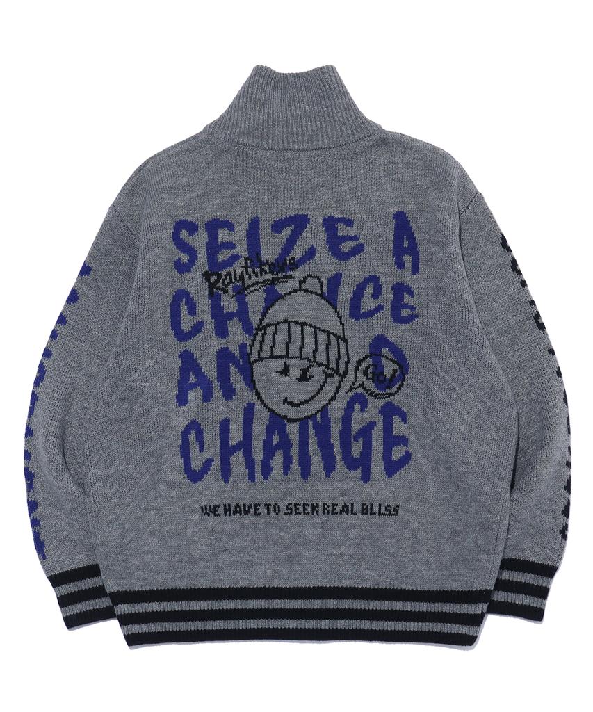 RAYFIKERS Wicked Smile High-Neck Knit Zip-Up Mq5Su509_Melange Grey