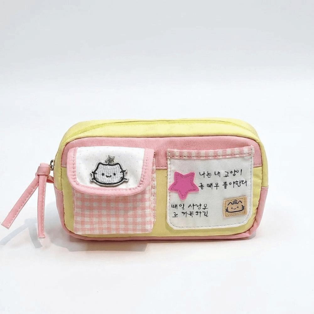 Multi Pocket Cat Pen Bag Durable Stationery Bag Cute Cartoon Pencil Case Student Storage