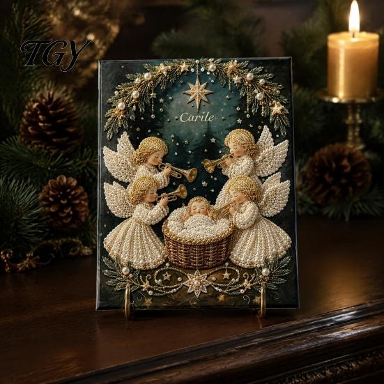 Handmade Religious Crafts Nativity Faux Pearl Art Kit, Holy Family Painting DIY Spiritual Wall Display 3D Craft Set for Adults, Home Christmas