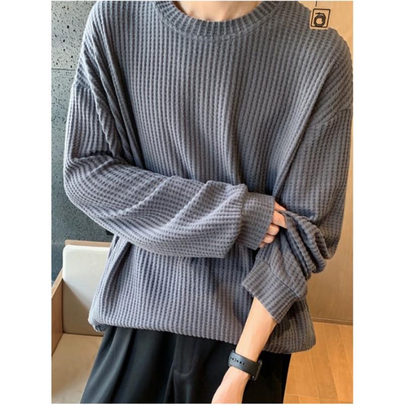 Men's Spring Waffle Long Sleeve T-shirt Slouchy Inside Loose Top