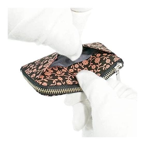 Кошелек для мелочи Inden-ya F-Coin Purse 05, Оленья кожа, Черная основа x Розовая лакировка, Узор 'Клематис', 1005-51-169. Сделано в японии. Размер: 6,5 см x 11 см x