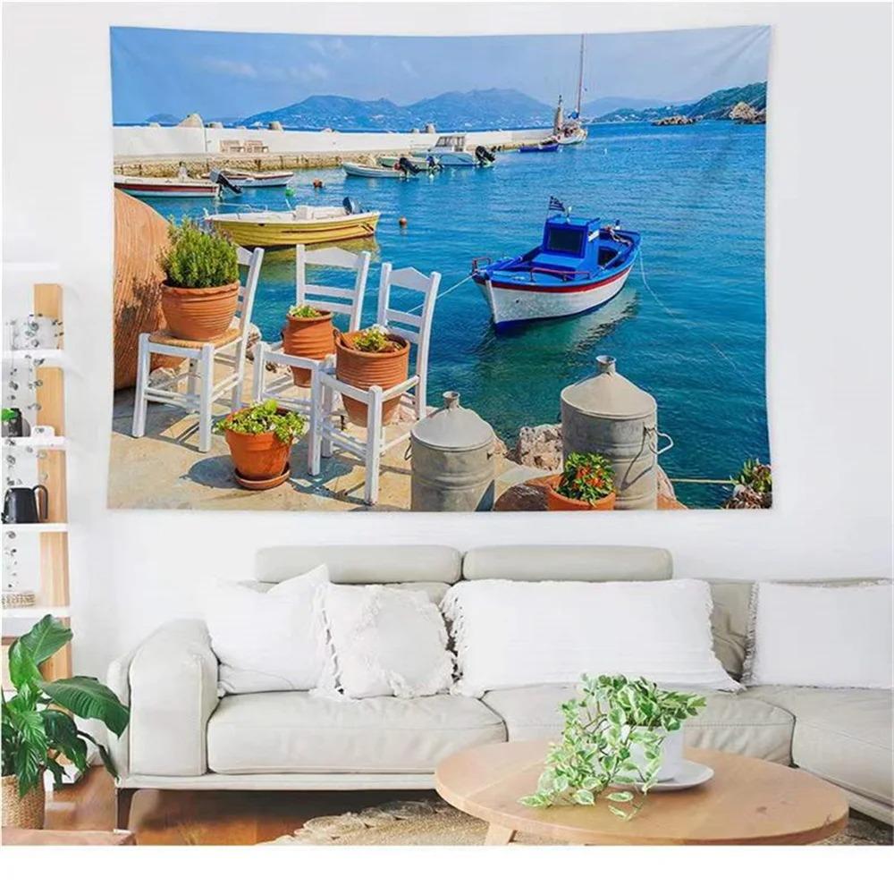 Fashion Home Decoration Tapestry Window Landscape Natural Ocean Pattern Bedroom Living Room Tapestry