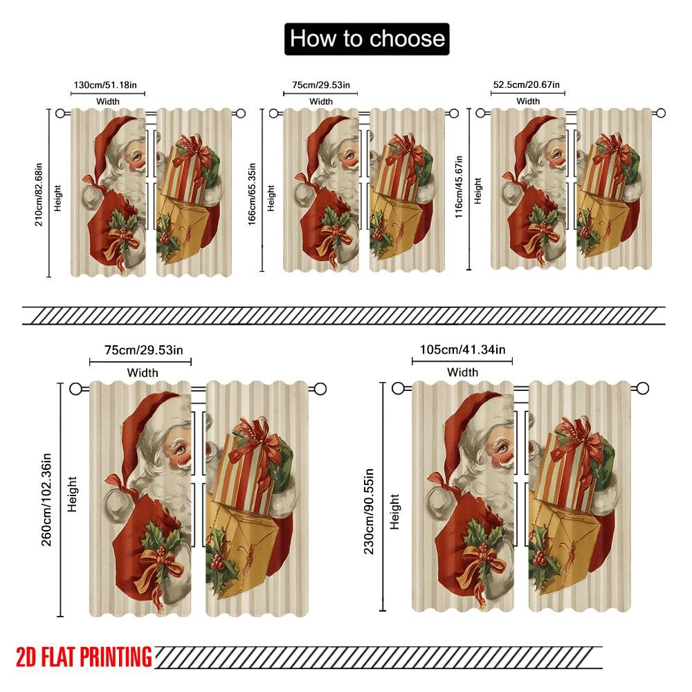 2 шт., 2D принт на плоскости Оконная штора Винтажный Санта Клаус Прочная 100% полиэстеровая ткань (без удилища) Уличные украшения для