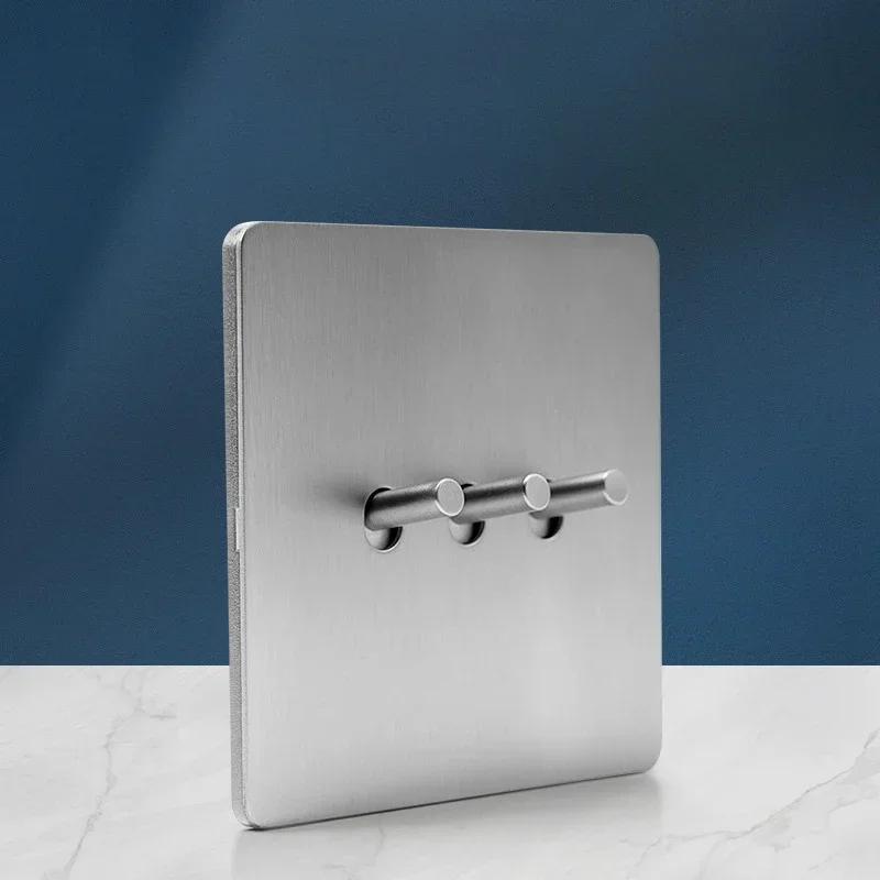 Wall Light Toggle Retro Switch Panel 1-4 Gang2Way Eu Silver Gray Brushed Stainless Steel Antique Switch Outlet with USB Charging