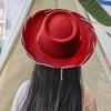 Adjustable Western Big Brimmed Cowboy Hat Brown Red Felt Woody Cap for Children Kids Halloween Costume Dress Party Accessories