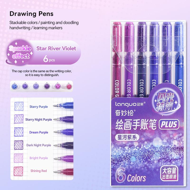 6 PCS Drawing Highlighter Morandi Gel Pen Glitter Effects Student Diary Scrapbook Painting DIY Office School Supplies Stationery