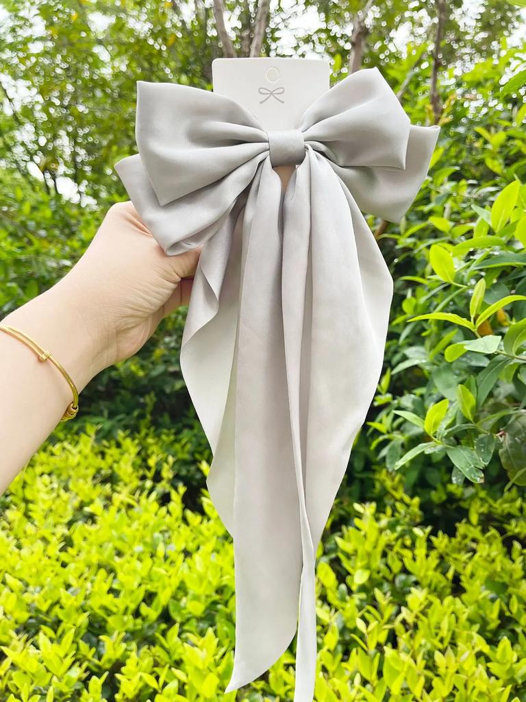 Новая элегантная заколка для волос с бантом из ленты, женская модная однотонная заколка-бант из атласа, заколки-автоматы для девочек, заколка для конского хвоста, аксессуары для волос