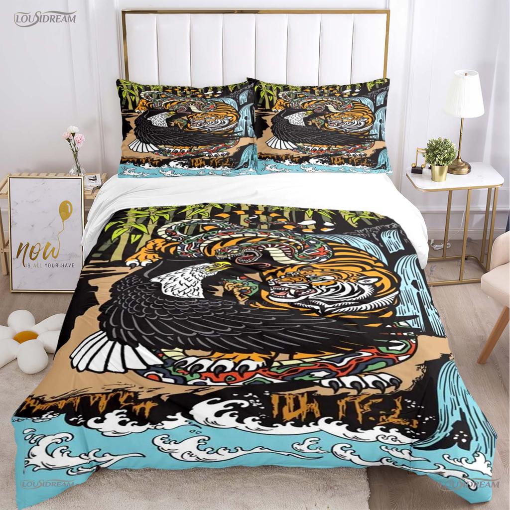 Fashion Dragon and Tiger Battle All Season Duvet Cover Bedding Sets Soft Quilt Cover and Pillowcases Single/Double/Queen/King