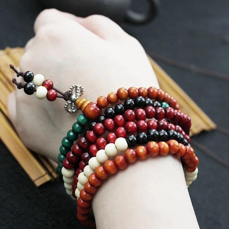 Multicolor Tibetan Buddha Sandalwood Wooden Buddhist Prayer Beads Faith Meditation Unisex Men Women Bracelets