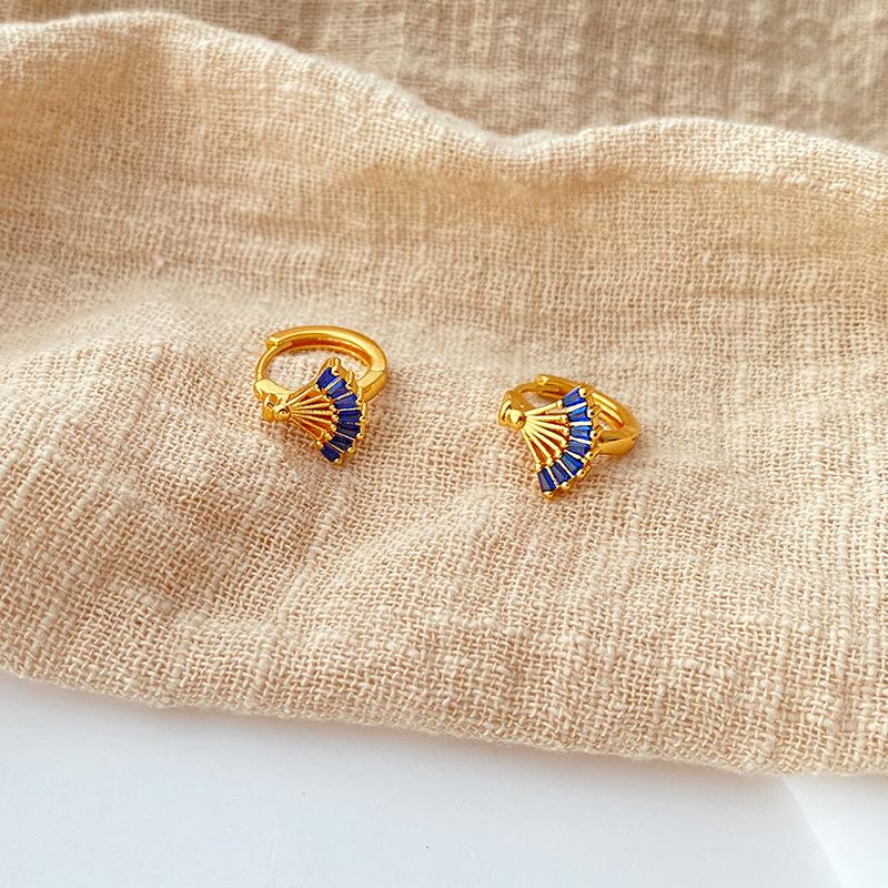 Women Exquisite 18k Gold Plated Fan Shape Zircon Fashion Hoop Earrings