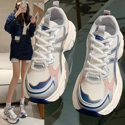 Модные женские кроссовки на толстой подошве Chunky Daddy Shoes 2024 года, весенние корейские дышащие спортивные кроссовки с сеткой и высокой платформой 6 см, женские кроссовки