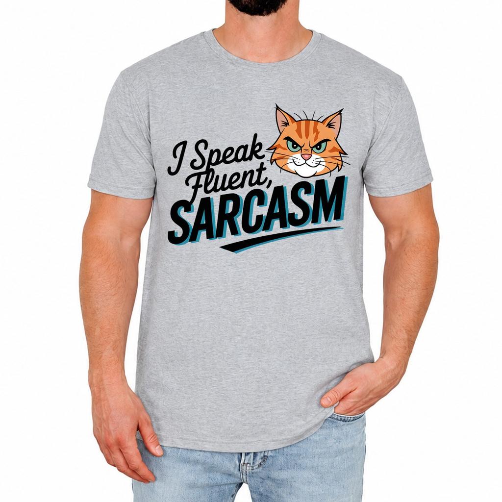 I Speak Fluent Sarcasm Mens T-Shirt Funny Cat Cute Cartoon Lover Gift