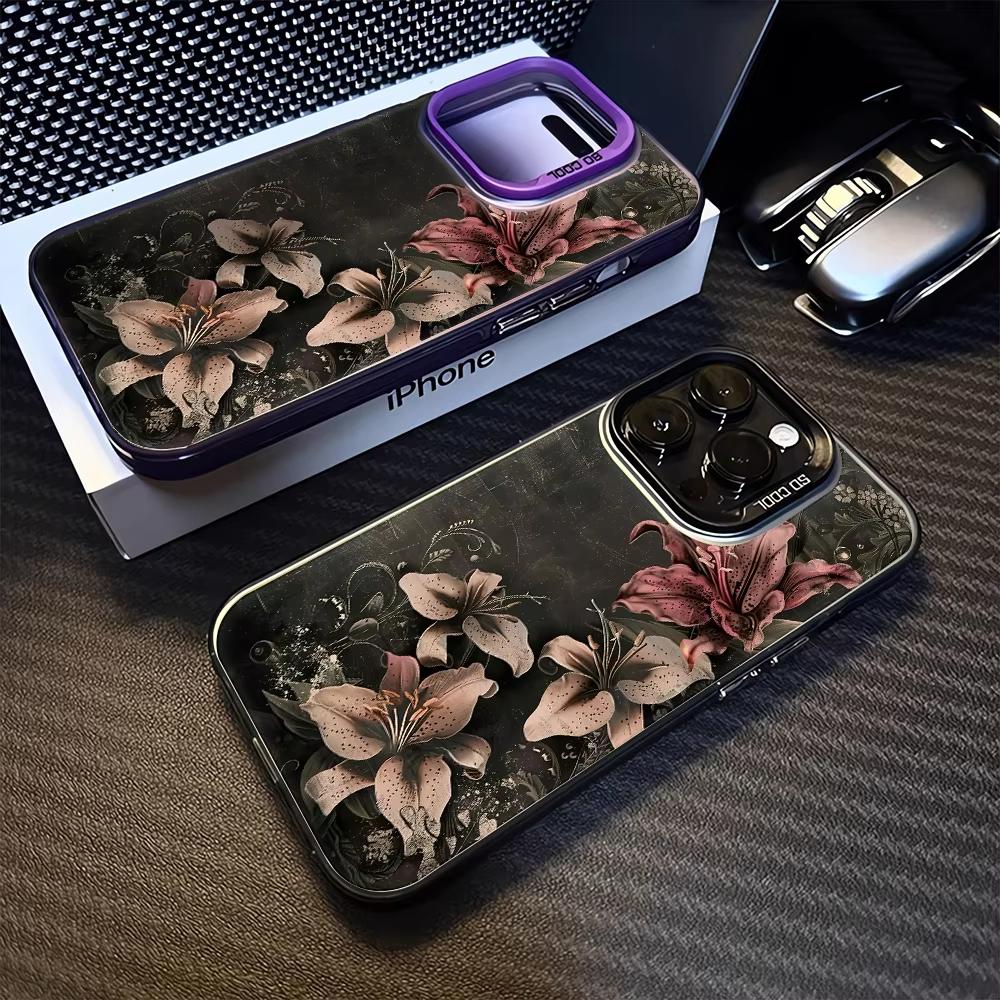 Винтажный розовый чехол с рисунком лилий для iPhone 17 Pro Max 16 15 Pro 14 13 Mini 12 11 XR XS 17Air Plus Жесткое матовое покрытие