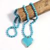 Heart Shape Pendant Turquoise Beaded Necklace 8 mm Beads Boho Necklace  Women Gift