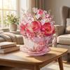 Paper Sculpture Flowers Teacup Greeting Card Surprise Gifts 3D Pop Up Bouquet Card  Mother's Day