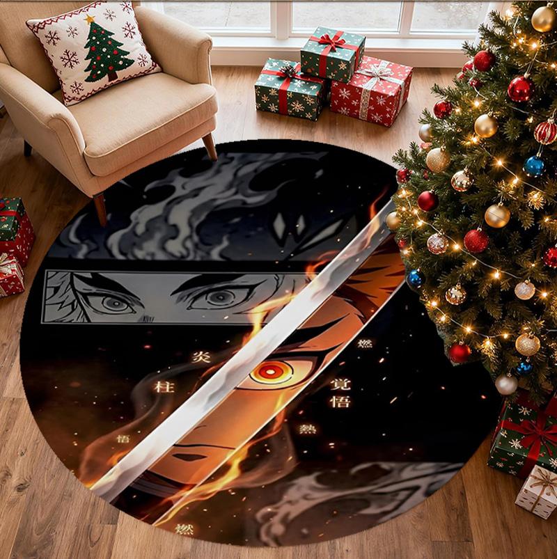 Demon Slayer Pattern Round Rug, Indoor/Outdoor Mat, for Picnic, Gameroom, Bedroom, Office, Living Room, Home Decor Carpet, Birthday Gift