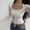 Women's Pure Desire Wind Lace Lacing Ruffles Busty Slim T-Shirt