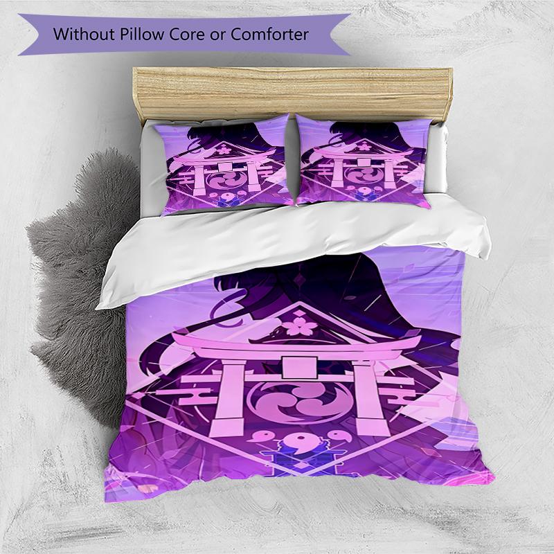 3pcs Genshin Impact pattern bedding set duvet cover set includes duvet cover &pillowcases, perfect all season bedroom decoration & gift