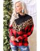 Azura Exchange Chevron Plaid Leopard Patchwork Turtleneck Sweatshirt