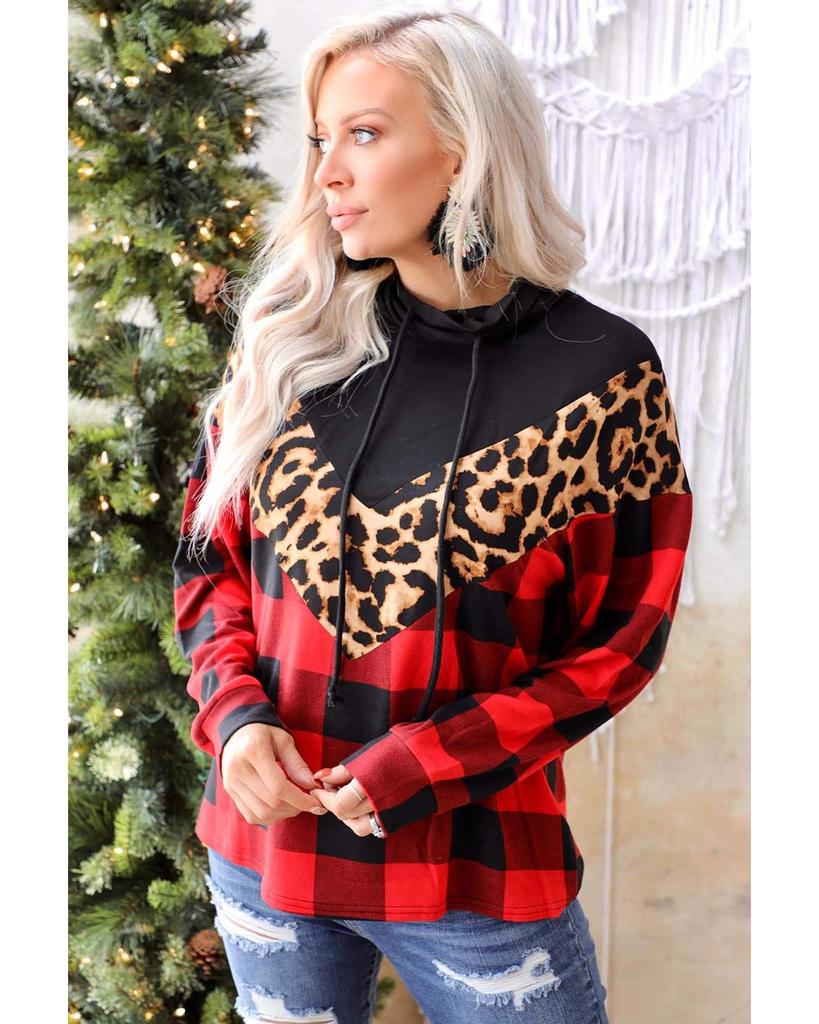 Azura Exchange Chevron Plaid Leopard Patchwork Turtleneck Sweatshirt