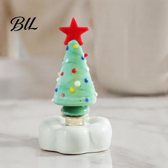 Crystal Holiday Decor Handmade Glass Christmas Tree Ornament with Star Top And Colorful Bead Details, Figurine Desktop Rotating for Home Tabletop