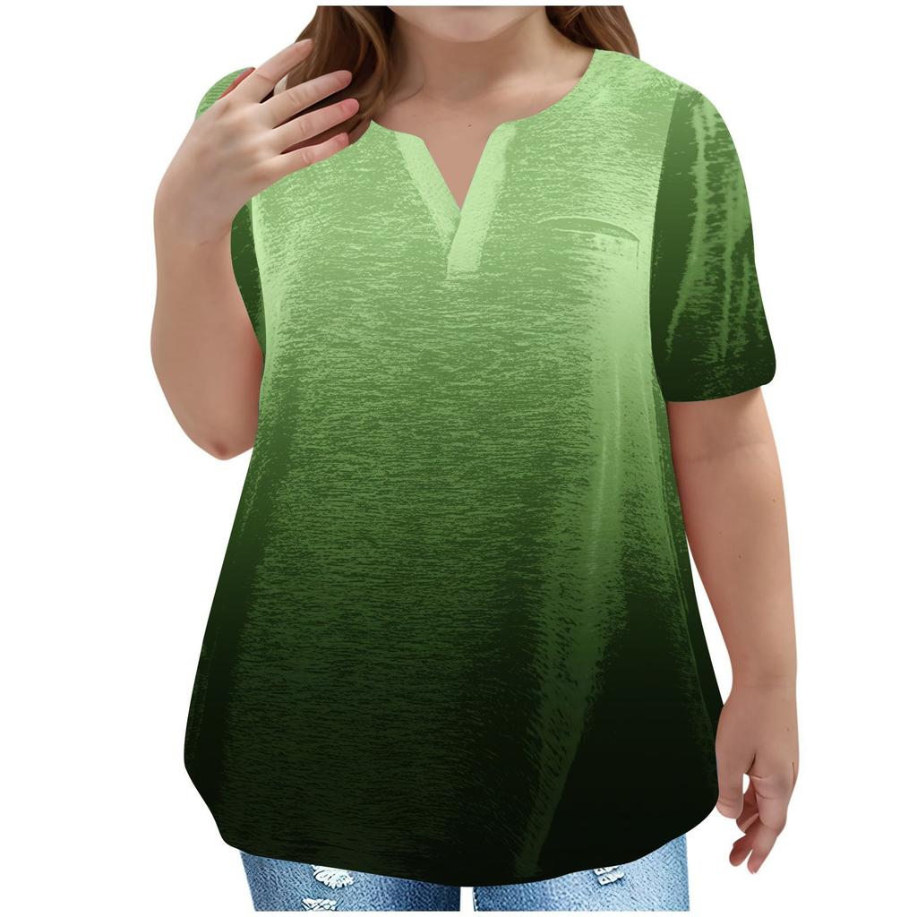 Children's Plus-size T-shirt Gradient Casual Fashion V-neck Short-sleeved Pocket Top