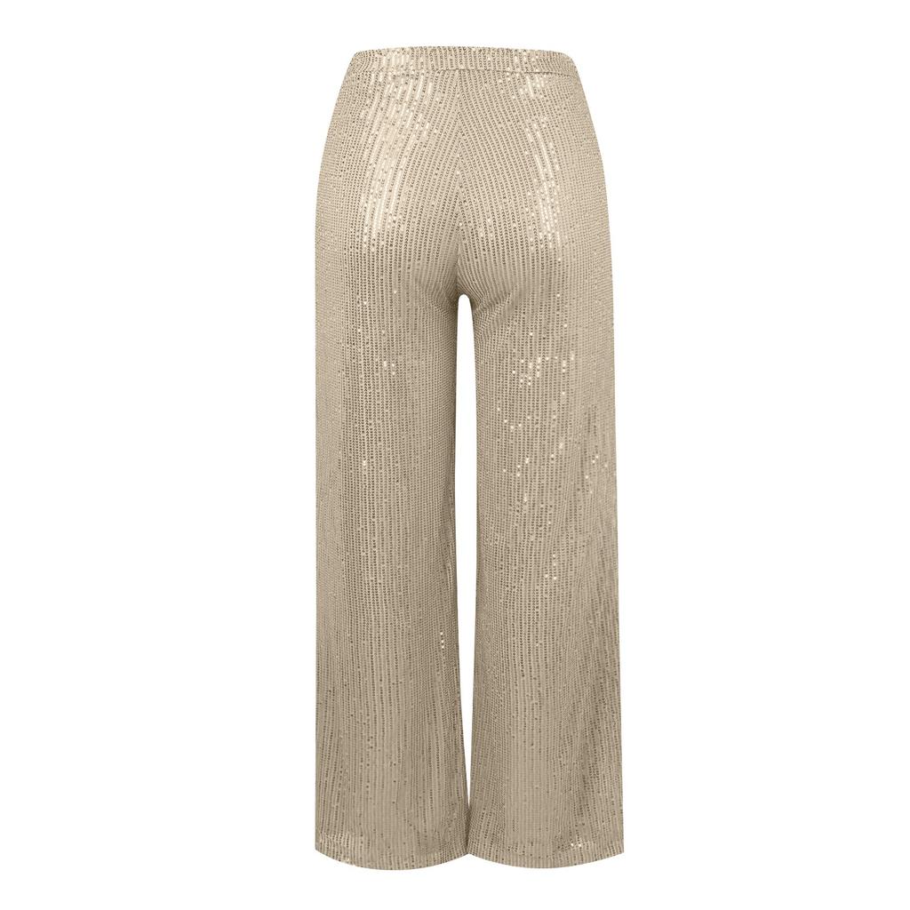 Women's Fashion Solid Color High Waist Sequin Side Zipper Draped Wide Leg Pants