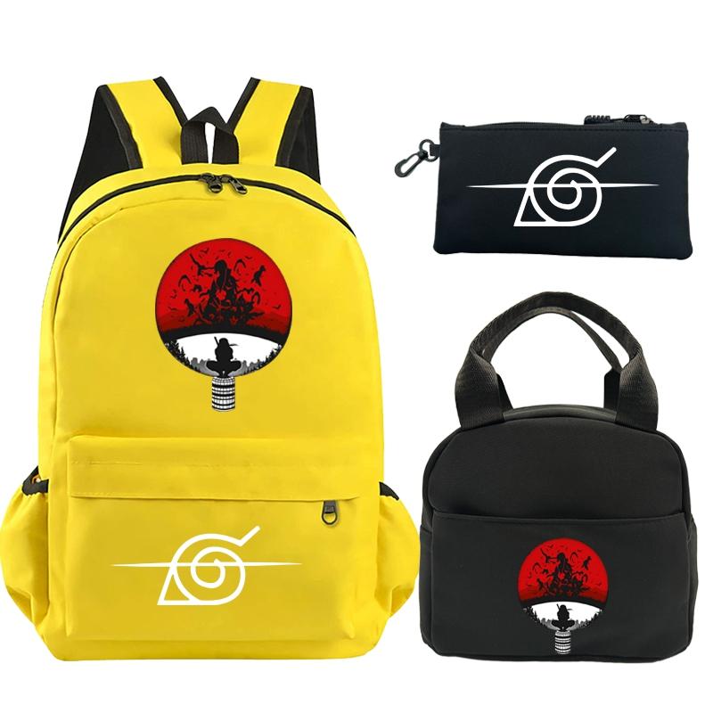 3Pcs/set Anime Naruto Printed Backpack Bookbag with Lunch Bag Pencil Case Teenager Children Girl Boy Schoolbag Rucksack