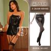 Sexy lingerie patent leather game uniform temptation backless tube top front open garter nightclub suit